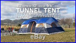Ozark Trail 20 x 10 Tunnel Tent with Screen Porch, Sleeps Outdoor Travel Camping