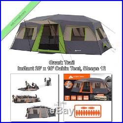 Ozark Trail Instant Cabin Tent 12 Person 3Rm 20x10' Family Outdoor Camping Tents