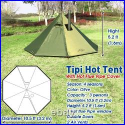 Preself 3 Person Lightweight Tipi Hot Tent with Fire Retardant Flue Pipes Window