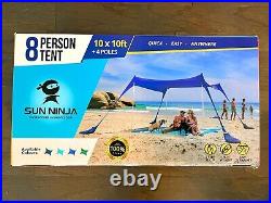 SUN NINJA Pop Up Beach Tent Sun Shelter UPF50+ XL 10' x 10' 8 Person NAVY NEW