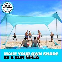 SUN NINJA Pop Up Beach Tent Sun Shelter UPF50+ XL 10' x 10' 8 Person NAVY NEW