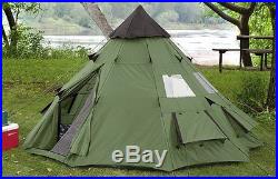 Teepee Tent 6 Person Family Camping Military Hiking Outdoor Survival Green Peak