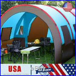US 8-10 People Outdoor Tunnel Tent Waterproof Double Layer Travel Hiking Shelter