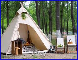 US Ship Outdoor 2M Canvas Camping Pyramid Tent Large Teepee Tent For 1-2 Person