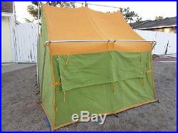 Vintage CAMEL MFG. CO. Green & Orange Canvas Camping Tent 8' x 7' # 0304155480