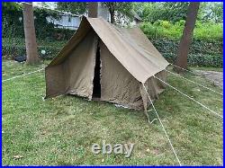 Vintage Khaki Green Camping Tent House USSR 3 Person 1983 Full Set Wooden Poles