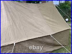 Vintage Khaki Green Camping Tent House USSR 3 Person 1983 Full Set Wooden Poles