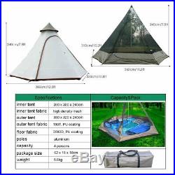 Waterproof 12.5ft Double Layers Teepee Tent Yurt Family Tent Camping 2-4 Persons