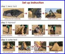 Waterproof 12.5ft Double Layers Teepee Tent Yurt Family Tent Camping 2-4 Persons